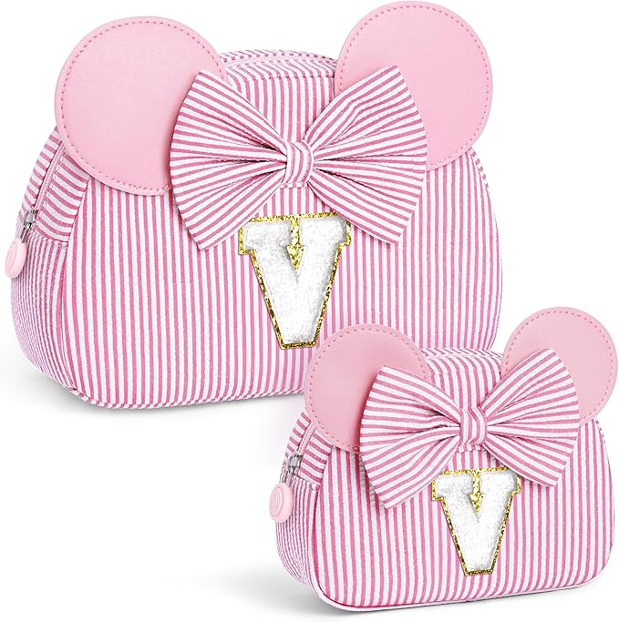 Initial Makeup Bag | Makeup Bags | Travel Cosmetic Bag | Birthday Gifts for Girls | Christmas Gifts for Kids | Birthday Gift for 4 5 6 7 8 9 10 11 12 13 Years Old Girl | Pink V