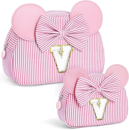Initial Makeup Bag | Makeup Bags | Travel Cosmetic Bag | Birthday Gifts for Girls | Christmas Gifts for Kids | Birthday Gift for 4 5 6 7 8 9 10 11 12 13 Years Old Girl | Pink V