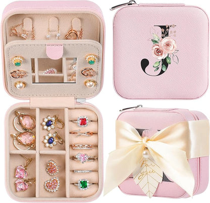 AYGXU Travel Jewelry Box for Women and Girls - Small Case With Initial A-Z - Teacher Gifts