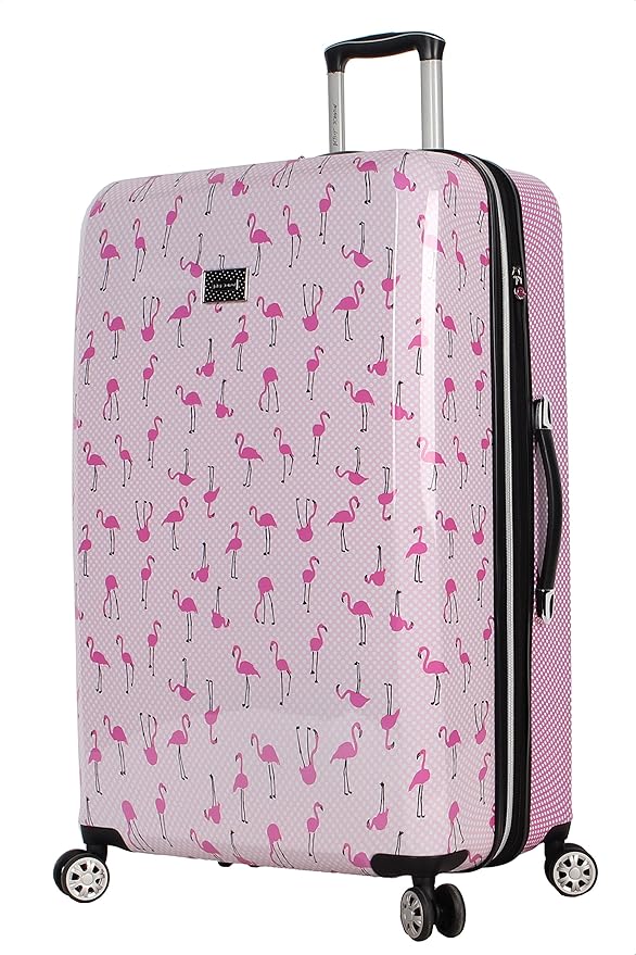 Betsey Johnson 30 Inch Checked Luggage Collection - Expandable Scratch Resistant (ABS + PC) Hardside Suitcase - Designer Lightweight Bag with 8-Rolling Spinner Wheels