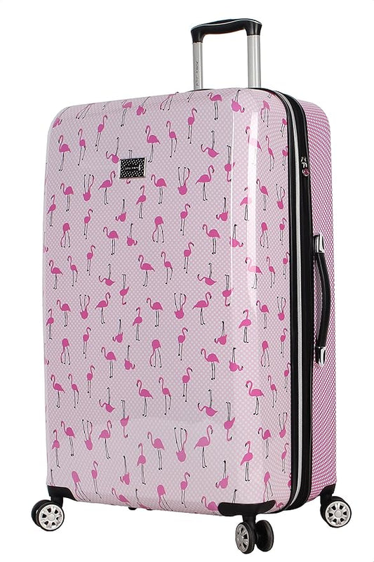 Betsey Johnson 30 Inch Checked Luggage Collection - Expandable Scratch Resistant (ABS + PC) Hardside Suitcase - Designer Lightweight Bag with 8-Rolling Spinner Wheels