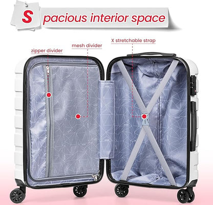 AnyZip Luggage Sets 3 Piece Hardshell Suitcase Set PC ABS Lightweight Travel Suitcases with 4 Double Spinner Wheels TSA Lock 20 24 28 Inch White