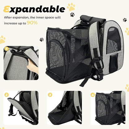 Zavothy Expandable Pet Backpack Carrier for Small Cats & Dogs, Airline Approved Travel Bag with Mesh Windows, Expandable Space, Padded Bottom, Foldable Design Grey