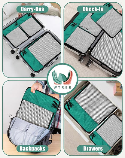 4-Piece Packing Cubes Travel Accessories Set for Suitcases - Luggage Organizer Bags with Double Zipper - Mesh Top - Large - Green