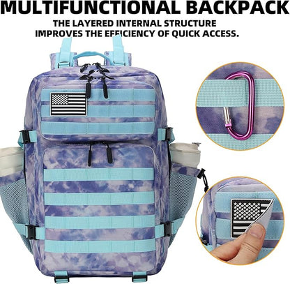 45L Tactical Assault Backpack 3 day assault pack with Molle Waterproof backpack Rucksack for Tactical Backpacks (Blue Tie-Dye)