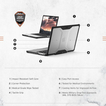 URBAN ARMOR GEAR UAG Designed for MacBook Pro 14 inch Case 2025 M5, 2021-2024 M4/M4 Pro/M4 Max A3434 A3112 A3401 A3185 A2918 A2992 Rugged Military Grade Plyo Laptop Cover, Translucent Clear Ice