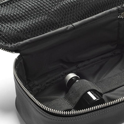 Leatherology Black Onyx Medium Travel Organizer - Zipped mesh storage pocket, elastic loops for organization, metal zipper with leather pull