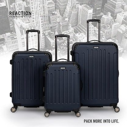 Kenneth Cole REACTION Renegade Luggage Expandable 8-Wheel Spinner Lightweight Hardside Suitcase, Navy Blue, 24-Inch Checked