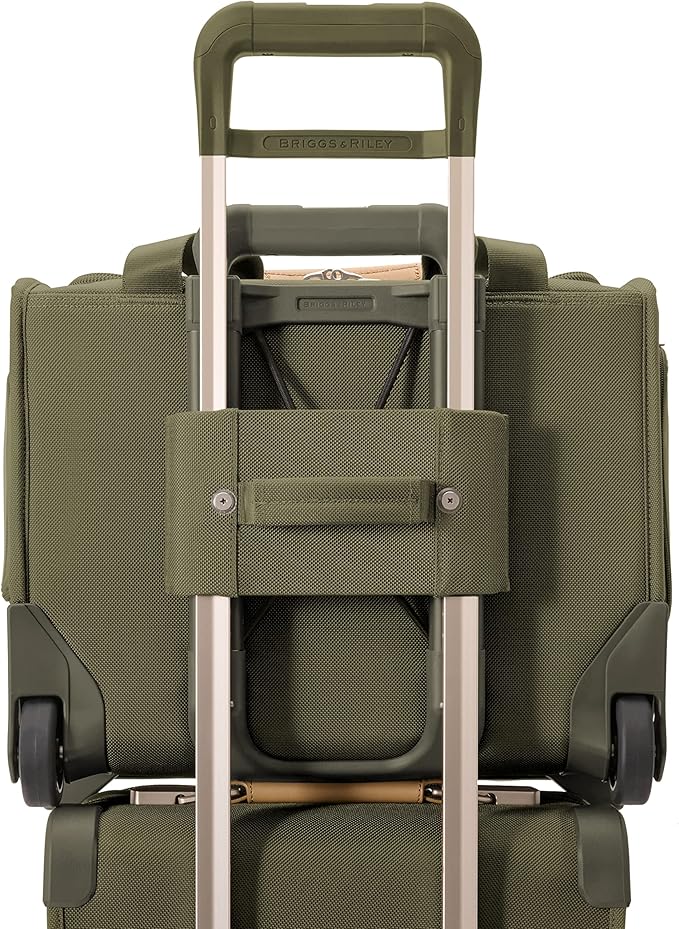 Briggs & Riley 2-Wheel Cabin Bag - Carry On Luggage for Travel, Suitcases with Wheels, Softside Rolling Bag for Men & Women, Interlocking Handle, Self-Repairing Zipper - Baseline Collection, Olive