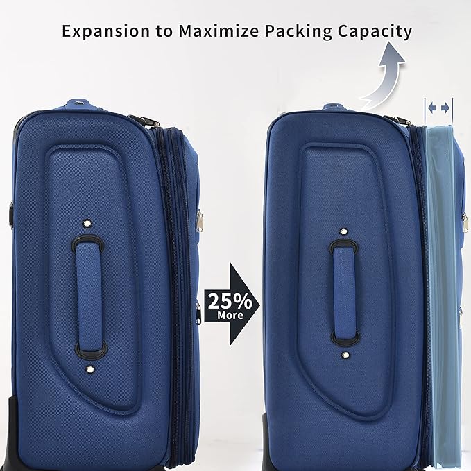 Merax Softside Luggage Set, Travel Suitcase Expandable Lightweight, 3 Piece Luggage Sets with Spinner Wheels 22" 26" 30" Suitcase with TSA Lock (Navy Blue)