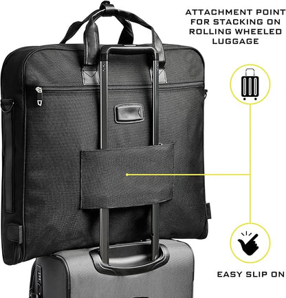 Premium Suit Garment Bag Carry On - Hangs 4 Suits - Travel & Business with Shoulder Strap and Laptop Compartment