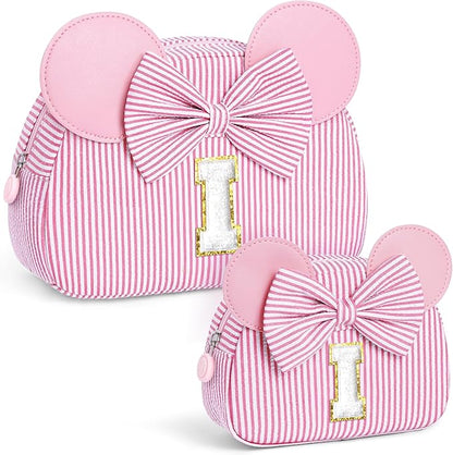 Christmas Gifts for Kids, Personalized Initial Makeup Bag Birthday Gifts for 2 3 4 5 6 7 Years Old Girl Kids Pink Initial Cosmetic Travel Toiletry Bag for Girls Sister Daughter Pink I