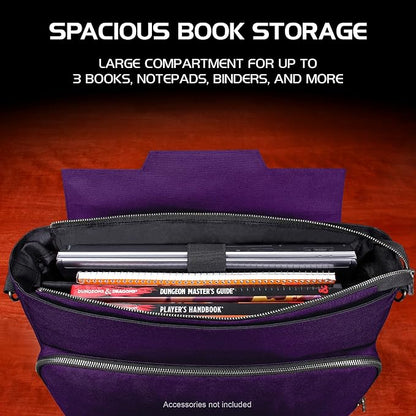 ENHANCE Collector's Edition RPG Player's Essentials DnD Bag - Dragon Hide Exterior Messenger Bag Fits 2-4 Books, Binders, Dice & Accessories, with 17 inch Laptop Slot, Battlemap Straps (Dragon Purple)