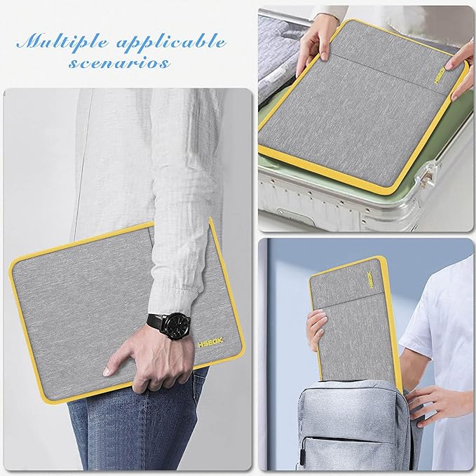 Slim Laptop Case 13.3 14 inch Sleeve, Rainproof & Shockproof Carrying Case for Notebooks Compatible with MacBook Pro 14" and All Models 13.3" MacBook Air/Pro, Most Popular 13"-14" PC,Gray-Yellow