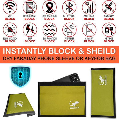 Faraday Bag, Anti-Tracking GPS RFID Car Key Signal Blocker Wallet Shielding Pouch Protective Case for Cell Phone Car Key FOB, Data Privacy, Electronic Device Security (YELLOW - NYLON)