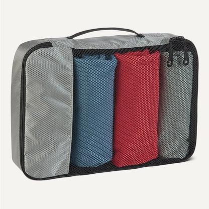 Amazon Essentials 4-Piece Packing Cubes Travel Accessories Set, Luggage Organizer with Double Zipper, Mesh Top, 100% Polyester, Medium, Gray (Previously Amazon Basics)