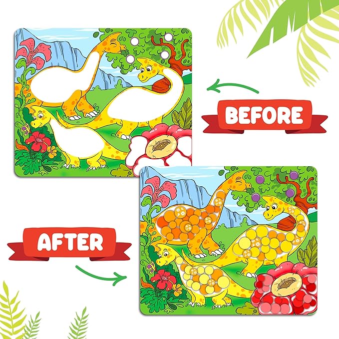 Dot Sticker Art Activity - Dinosaurs Dot Art, No Mess Crafts for Kids, Stocking Stuffers Toddlers, DIY Activity, Educational Gifts for Boys & Girls Ages 3, 4, 5, 6, 7 Year Old, Travel Toys