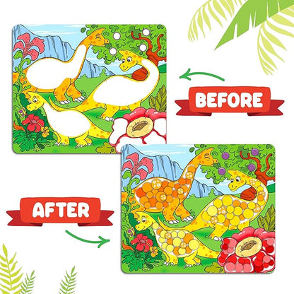 Dot Sticker Art Activity - Dinosaurs Dot Art, No Mess Crafts for Kids, Stocking Stuffers Toddlers, DIY Activity, Educational Gifts for Boys & Girls Ages 3, 4, 5, 6, 7 Year Old, Travel Toys