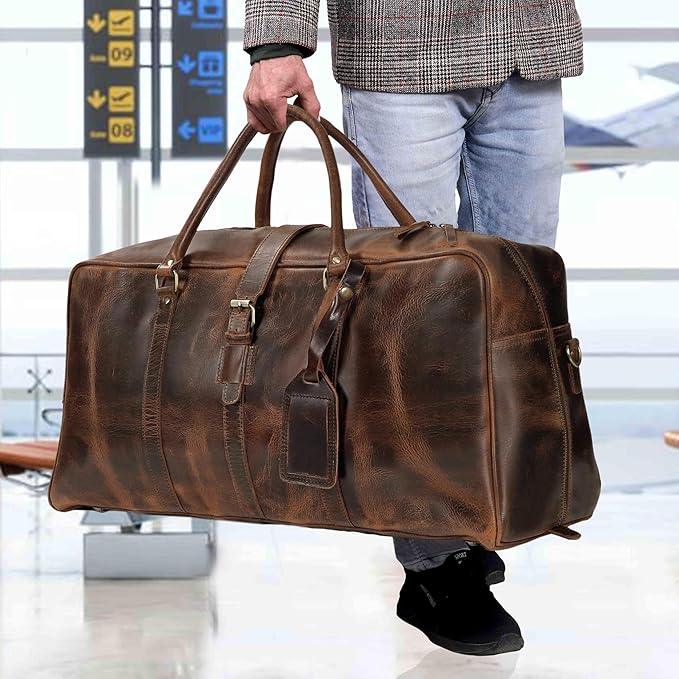 Leather Duffle bag Travel Weekender Bag Carry on Overnight Bag Gym Sports Duffel bag Luggage Bag for Men and Women