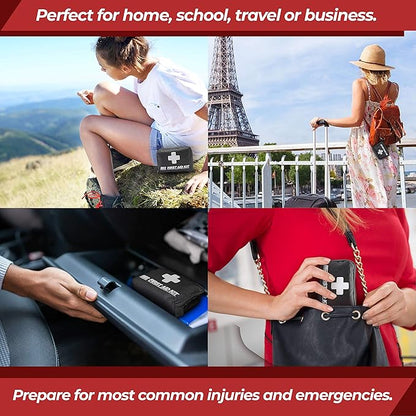 M2 BASICS Premium 150-Piece Mini Emergency First Aid Kit for Car, Backpack, Travel & Outdoors – Compact Medical Supplies for Camping, Hiking & Home