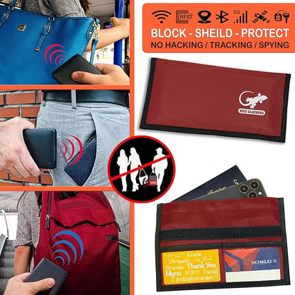 Gecko Travel Tech Faraday Bag, Anti-Tracking GPS RFID Car Key Signal Blocker Wallet Shielding Pouch Protective Case for Cell Phone Car Key FOB, Data Privacy, Electronic Device Security (RED - NYLON)