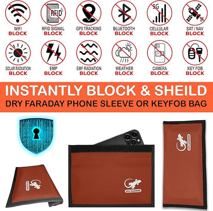 Gecko Travel Tech Faraday Bag Orange Nylon - Signal Blocker for Cell Phone, Car Key FOB, Data Privacy (ORANGE - NYLON)