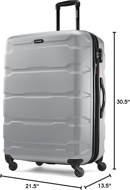 Samsonite Omni PC Hardside Expandable Luggage with Spinner Wheels, Silver, Checked-Large 28-Inch
