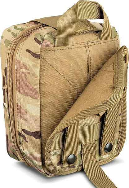 Scherber Premium IFAK Kit Trauma Pack Fully Stocked MOLLE Pouch w/CAT Tourniquet, HyFin Vent Chest Seal, & Israeli Bandage Trauma Kit for Emergency, Gunshot, Bleeding, & Major Wound Care (Camouflage)