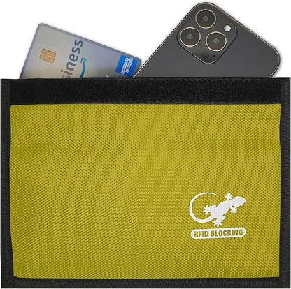 Faraday Bag, Anti-Tracking GPS RFID Car Key Signal Blocker Wallet Shielding Pouch Protective Case for Cell Phone Car Key FOB, Data Privacy, Electronic Device Security (YELLOW - NYLON)