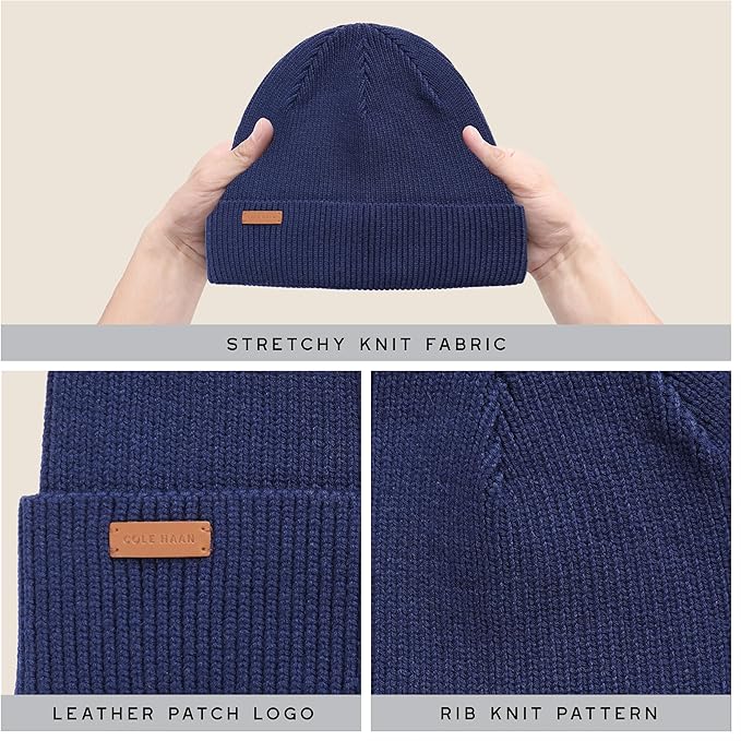 Cole Haan Men's Heritage Rib Cuff Wool Beanie Hat, One Size