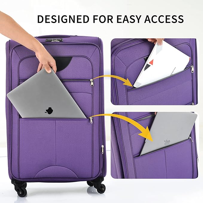 Merax Luggage Set, Softside Suitcase 3 Piece, Expandable Lightweight Luggage Sets with Duffel Bag 22" 26" 30" Suitcase with Wheels TSA Lock,Purple