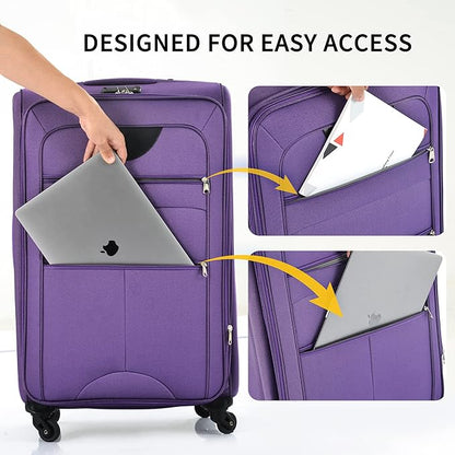 Merax Luggage Set, Softside Suitcase 3 Piece, Expandable Lightweight Luggage Sets with Duffel Bag 22" 26" 30" Suitcase with Wheels TSA Lock,Purple