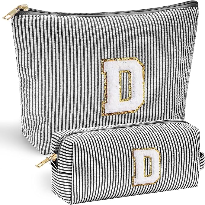 YOOLIFE Stocking Stuffers For Teen Girls Christmas Gifts For Teenage Girls Initial Makeup Bag | Cosmetic Travel Toiletry Bag | 9 10 11 12 13 14 15 Years Old | Teen Girl Gifts Trendy Stuff Black D