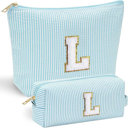 YOOLIFE Cute Makeup Bag for Women Girls - Personalized Teenager Girl Gift Ideas | Initial Make Up Bag | Gifts for Women Friends | Skin Care Bag | Mothers Day Gifts | Tween Girls Trendy Stuff L