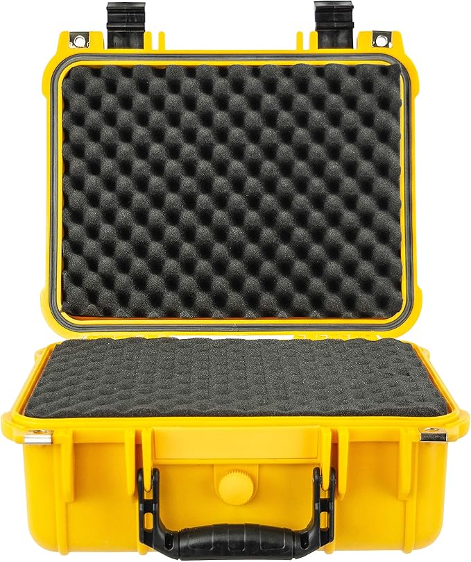 Eylar Protective Gear and Camera Hard Case with Custom Logo Plate, Waterproof & Shockproof w/Foam TSA Approved 13.37 Inch 11.62 Inch 6 Inch (Yellow)