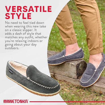 Minnetonka Men's Tilden Moccasin Suede Indoor and Outdoor Slippers