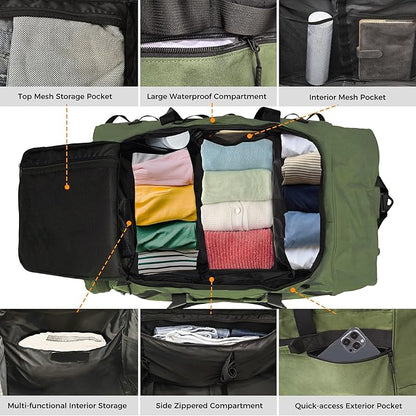 Rolling Duffel Bag with 3 Wheels, 110L-120L Expandable Foldable Travel Duffel, 28" No-Sag Design Waterproof Carry On Luggage, Lightweight Weekender Bag for Men Women, Camping/Cargo/Air Travel