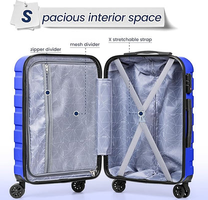 AnyZip Luggage Sets 3 Piece Hardshell Suitcase Set PC ABS Lightweight Travel Suitcases with 4 Double Spinner Wheels TSA Lock 20 24 28 Inch Blue