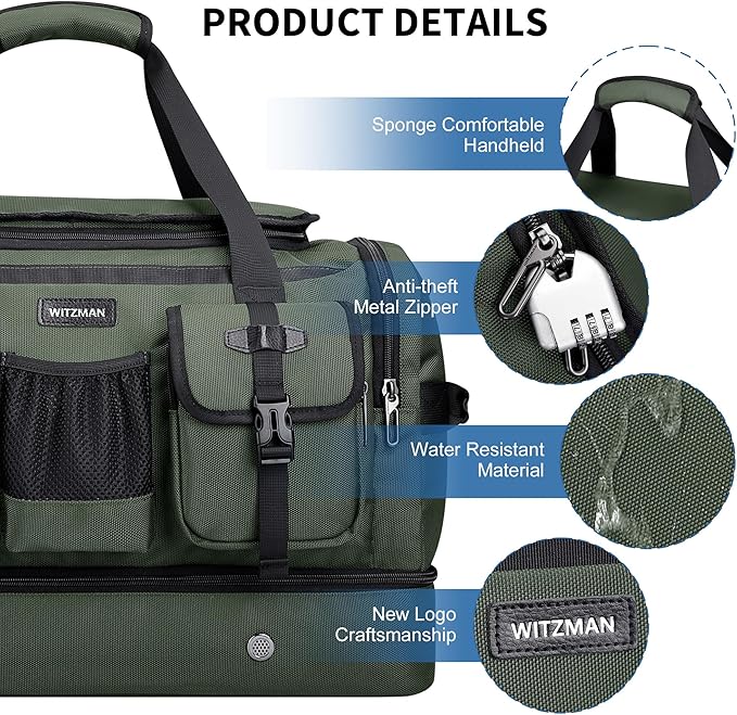 WITZMAN Duffle Bag for Men Large Carry On Travel Mens Weekender Overnight Bags with Shoes Compartment for Sports Gym(B723 Army Green)