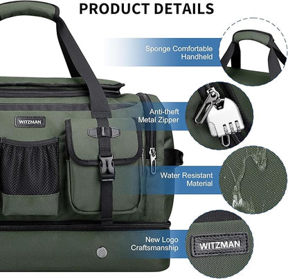 WITZMAN Duffle Bag for Men Large Carry On Travel Mens Weekender Overnight Bags with Shoes Compartment for Sports Gym(B723 Army Green)