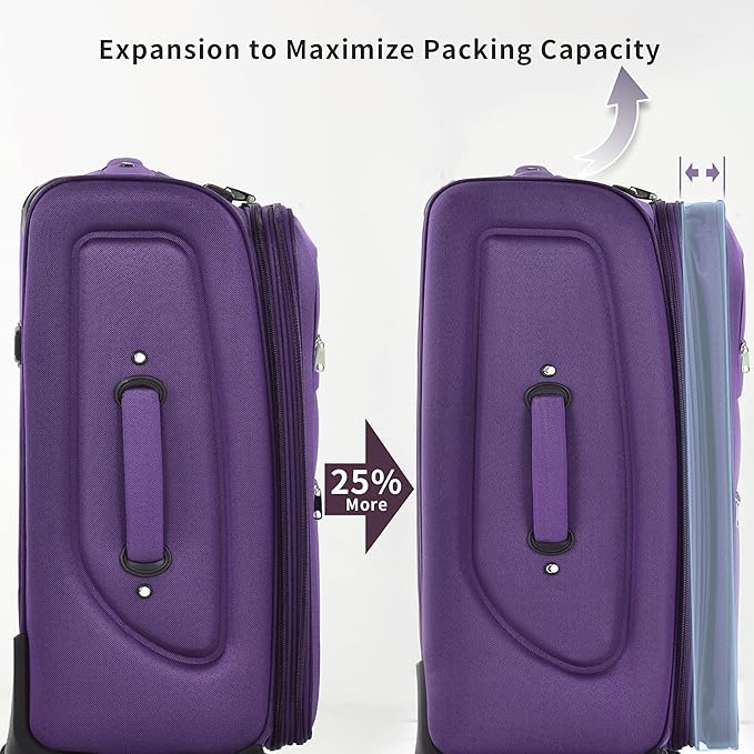 Merax Luggage Set, Softside Suitcase 3 Piece, Expandable Lightweight Luggage Sets with Duffel Bag 22" 26" 30" Suitcase with Wheels TSA Lock,Purple