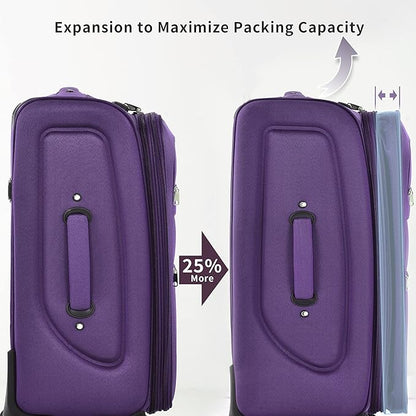 Merax Luggage Set, Softside Suitcase 3 Piece, Expandable Lightweight Luggage Sets with Duffel Bag 22" 26" 30" Suitcase with Wheels TSA Lock,Purple