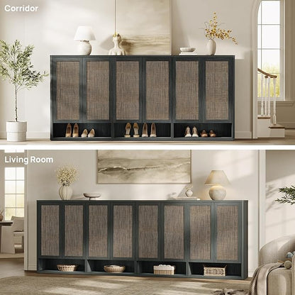 SICOTAS Rattan Shoe Storage Cabinet - Modular Shoe Cabinets with Door Tall Large Shoe Cabinet Storage for Entryway - 31.2" Wide Modular Cabinet for Hallway, Living Room