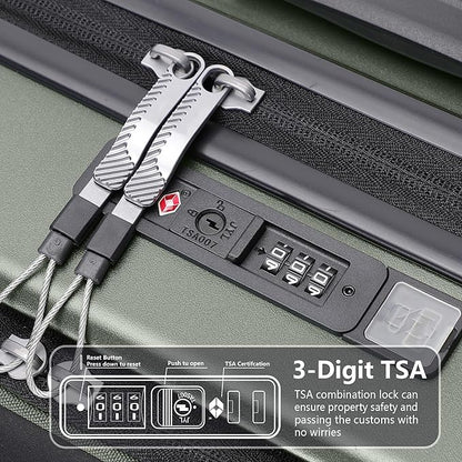 Luggage Sets 2 Piece, Carry On Luggage with Front Pocket & USB Port and 28 Inch Expandable Checked Luggage, Hybrid Soft Front & Hard Shell Suitcases with Spinner Wheels & TSA Lock, Green