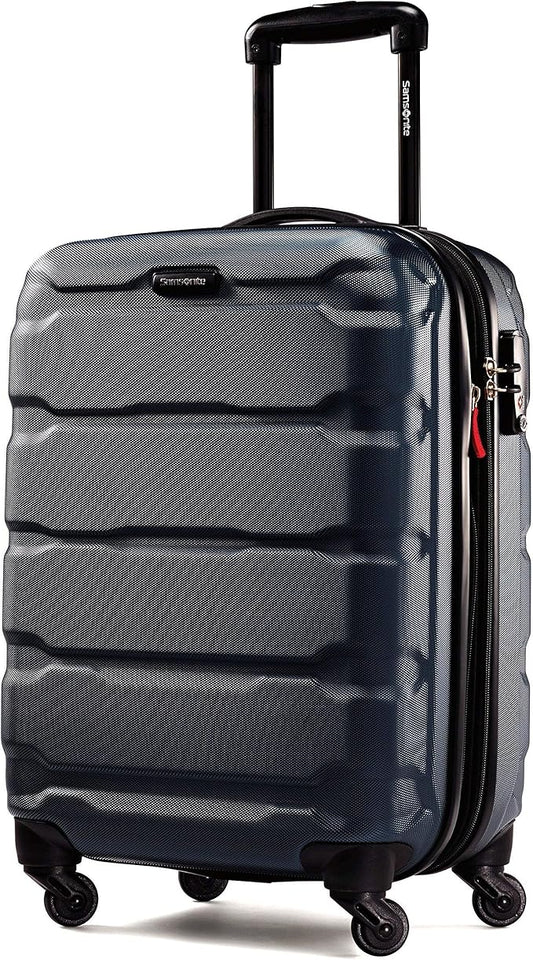 Samsonite Omni PC Hardside Expandable Luggage with Spinner Wheels, Navy, Checked-Large 28-Inch