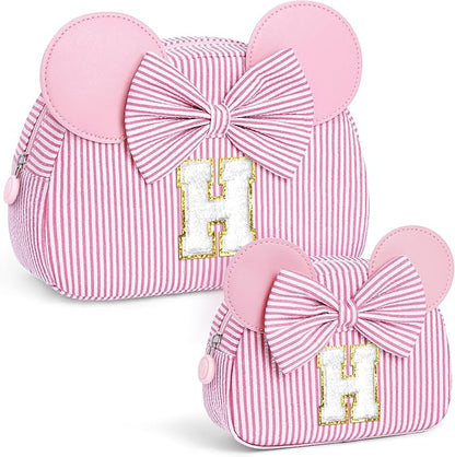 Christmas Gifts for Kids, Personalized Initial Makeup Bag Birthday Gifts for 2 3 4 5 6 7 Years Old Girl Kids Pink Initial Cosmetic Travel Toiletry Bag for Girls Sister Daughter Pink H
