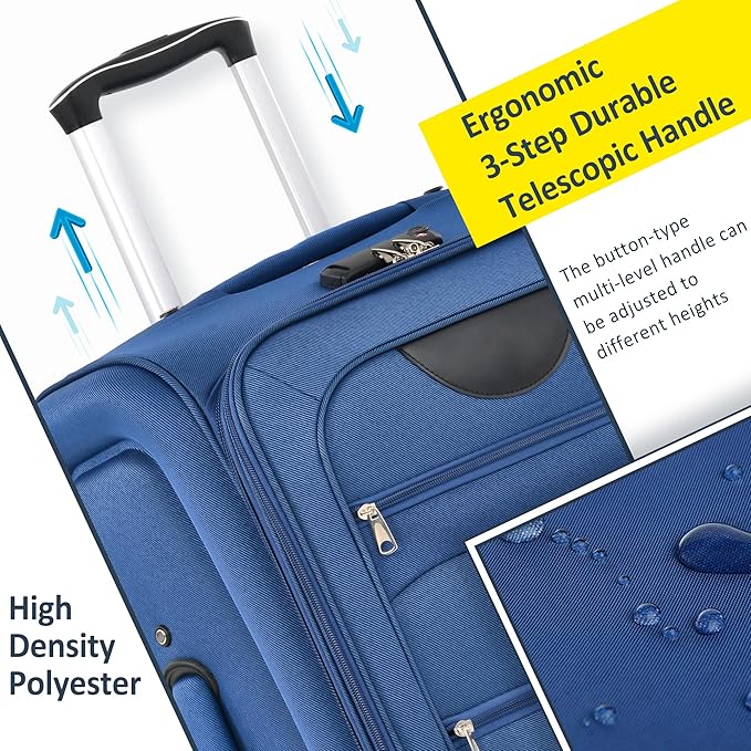 Luggage Sets 3 Piece Softside Expandable Lightweight Durable Softshell Suitcase Sets Spinner Wheels TSA Lock
