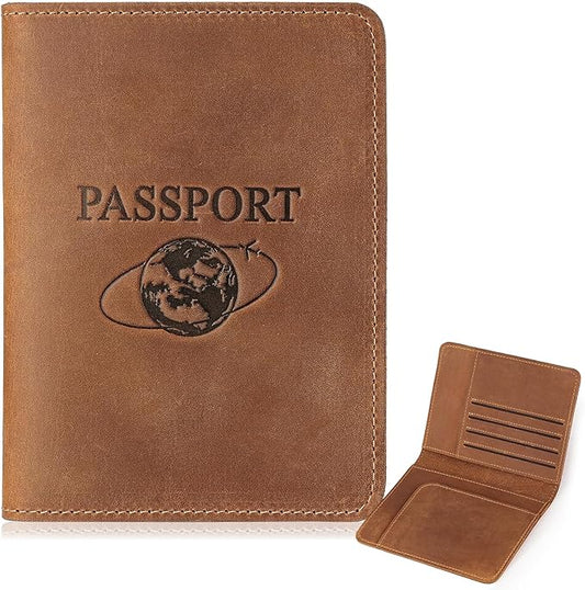 Slim Full-Grain Leather Passport Holder for Men & Women – Vintage Travel Wallet, Fits 1 Passport, 4 Cards & Bills – Lightweight Passport Case with Gift Box, Brown (5.5″ × 4.1″)