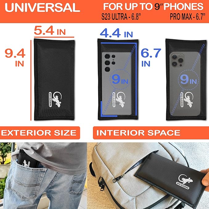Gecko Travel Tech RFID Faraday Bag - GPS, RFID, and EMP Signal Blocker | Nylon Shielding Pouch for Cell Phone Privacy, Car Key FOB Protection, and Electronic Device Security (BLACK - NYLON)