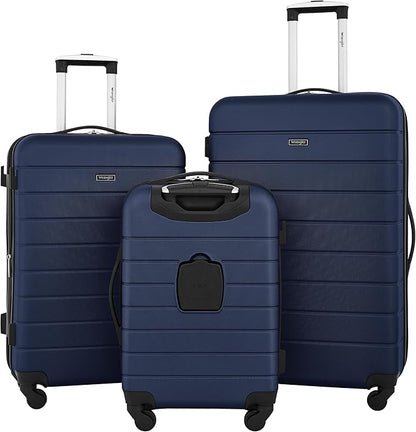 Wrangler Smart Luggage Set with Cup Holder and USB Port, Navy Blue, 3 Piece